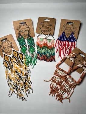 Bundle of 5 Colorful Beaded Fringe Earrings - Assorted Styles